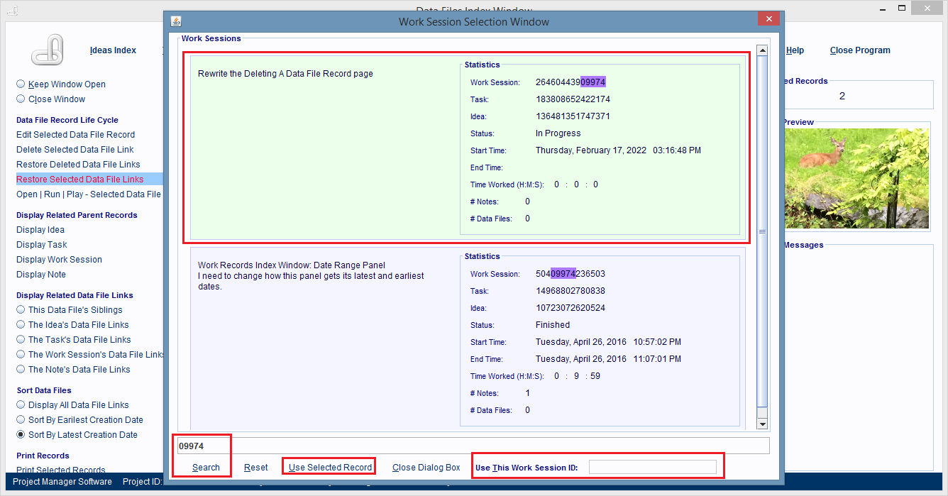 A list of parent records is displayed. Search the list for the 
                    record you want to link to the restored record and double click on it.