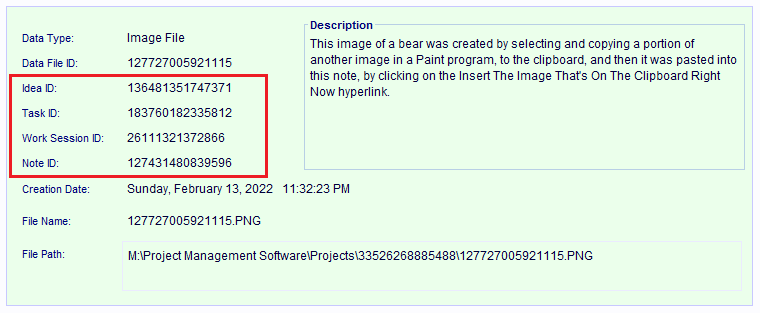 A Data File Link record that belongs to a Note, Work Session, 
                        Task and Idea record.