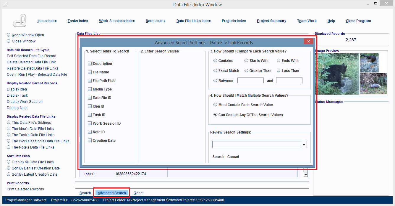 Click the Advanced Search hyperlink to perform an advanced search for records.