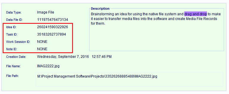 The record's parent Task record's list of linked computer files is displayed in the 
                index window.