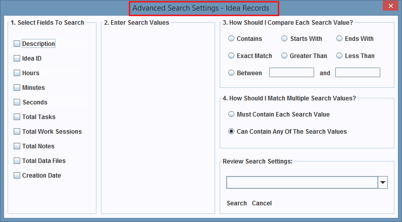 Advanced Search Settings Dialog Box.