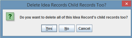 Delete Child record dialog box