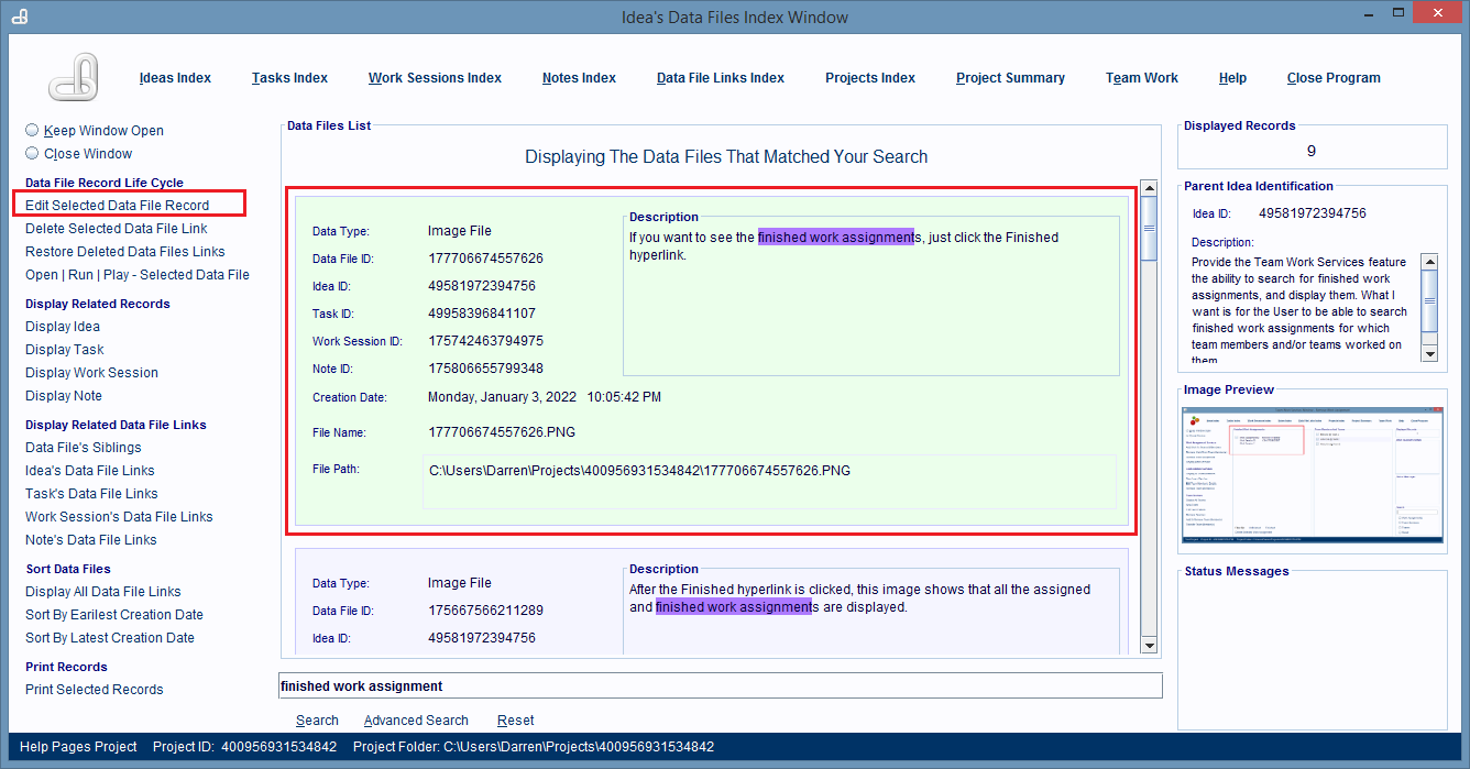 Select the record entry whose record's fields you want to edit.