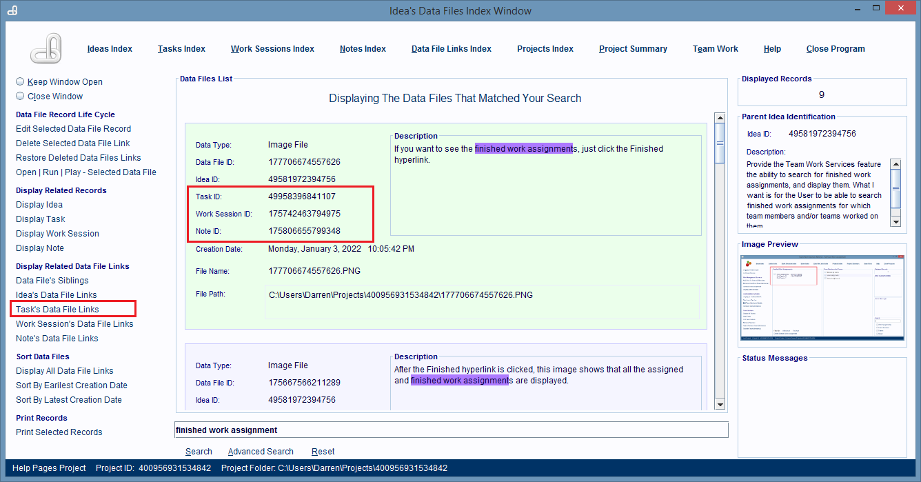 Displaying Related Data File records.