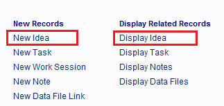 New Idea and Display Idea hyperlinks