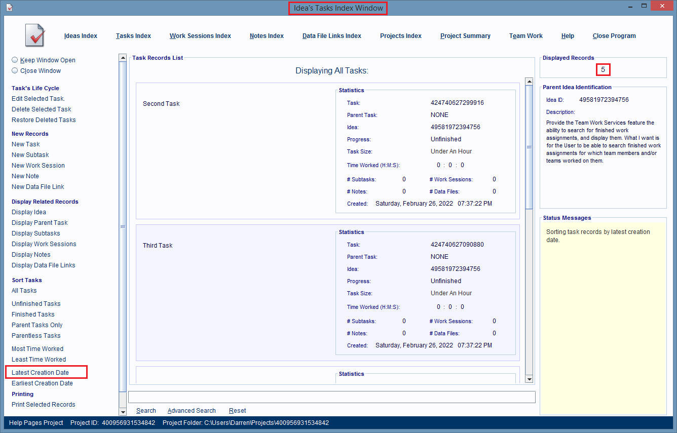 All the content in the Planning Field is used to create new Task records.