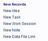 Hyperlinks that create new records.