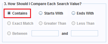 Select how you want keywords compared to field values.