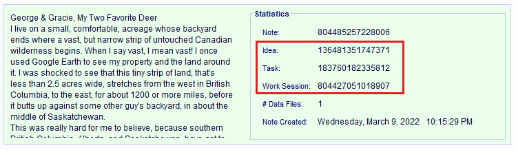 A Note record with its parent ID records IDs circled in red.