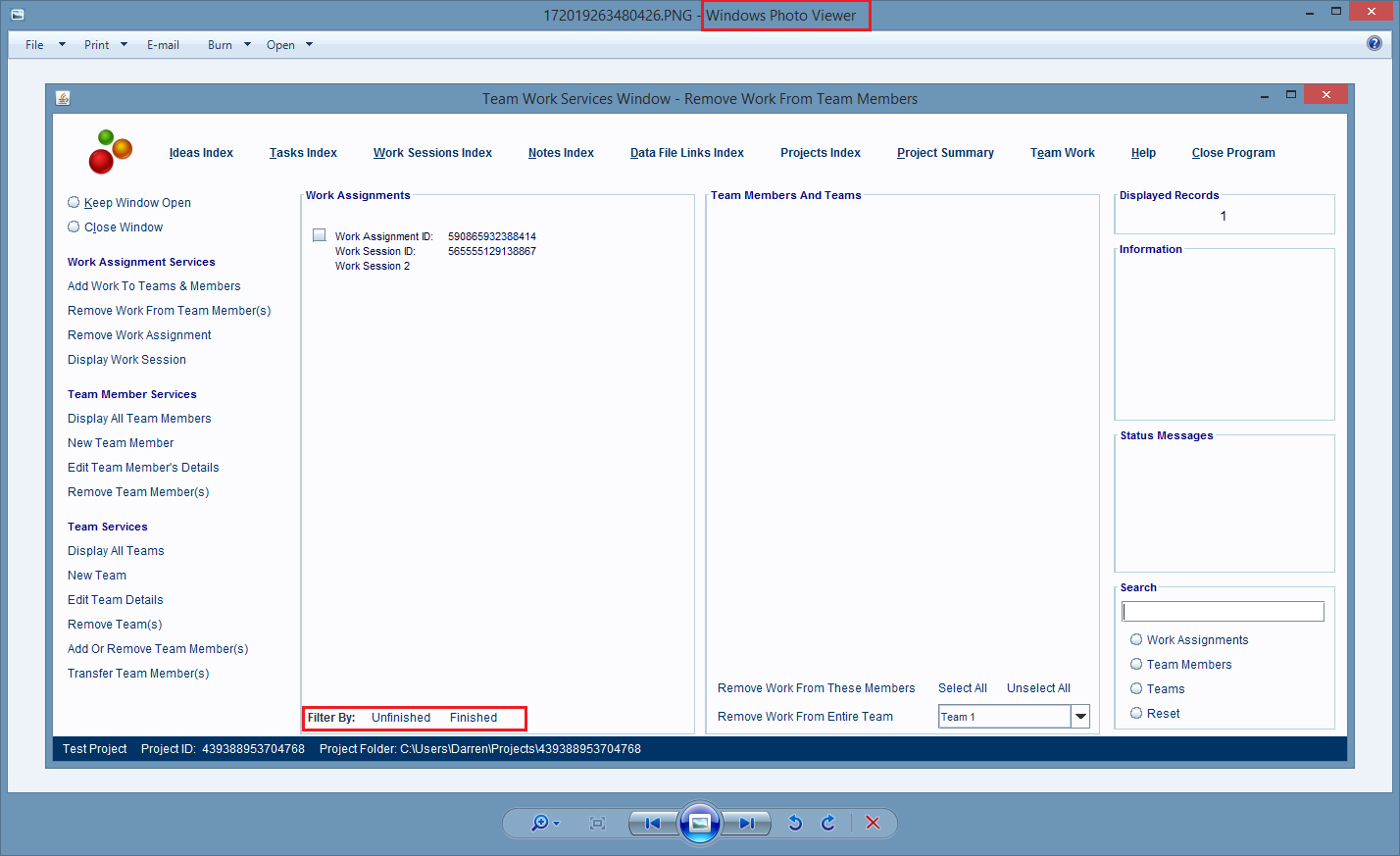 Double click a record entry to have that record's file's data loaded and displayed.