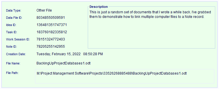 Data File Link record