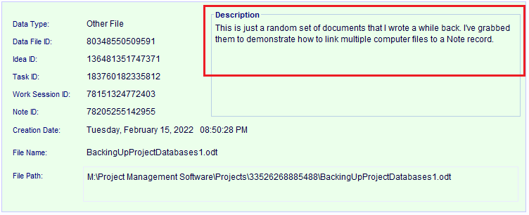 Data File Link record using the provided description.