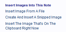 Use the Image Insertion hyperlinks to insert images into the note.