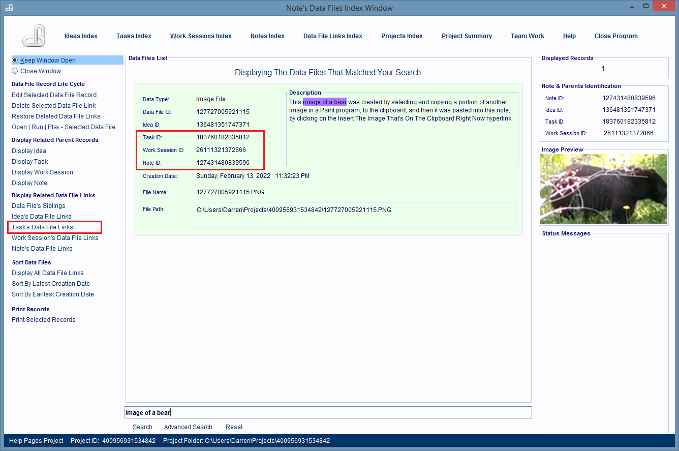 Displaying Related Data File records.