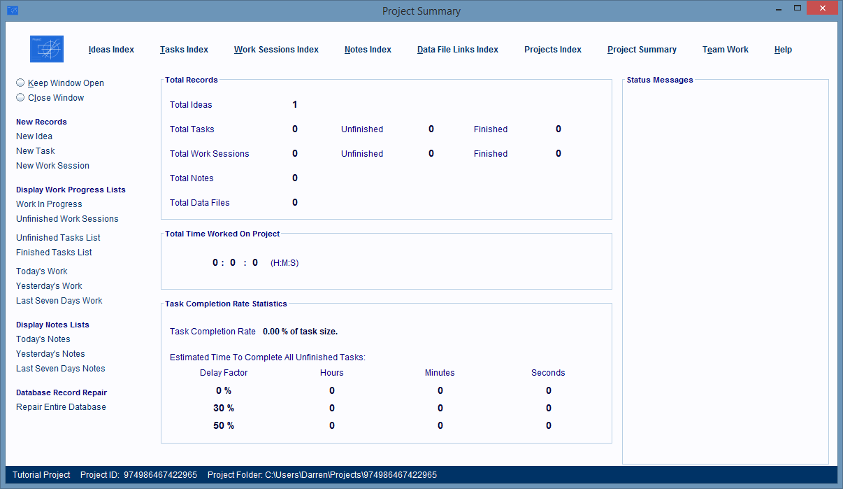 Project Summary Window is opened.