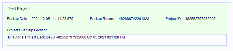 Project Backup Record