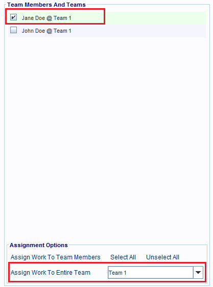 Single click the Team Member @ Team records you want to link to the selected Work 
                            Assignment record.