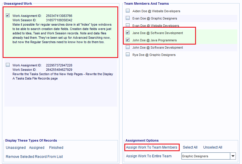 The Work Assignment record is being linked to two Team Member records.