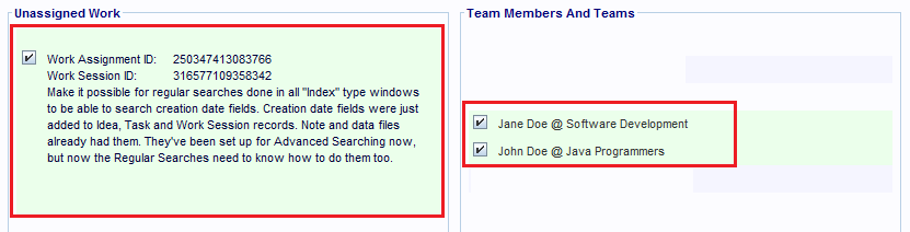 A Work Assignment record keeps track of the Team Member records it's linked to and the Work Session record that owns it.