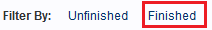 Finished and Unfinished Filter hyperlinks.
