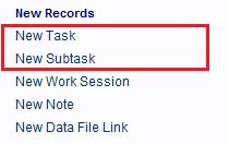 New Task and New Subtask hyperlinks.