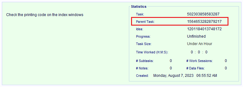 Subtask record