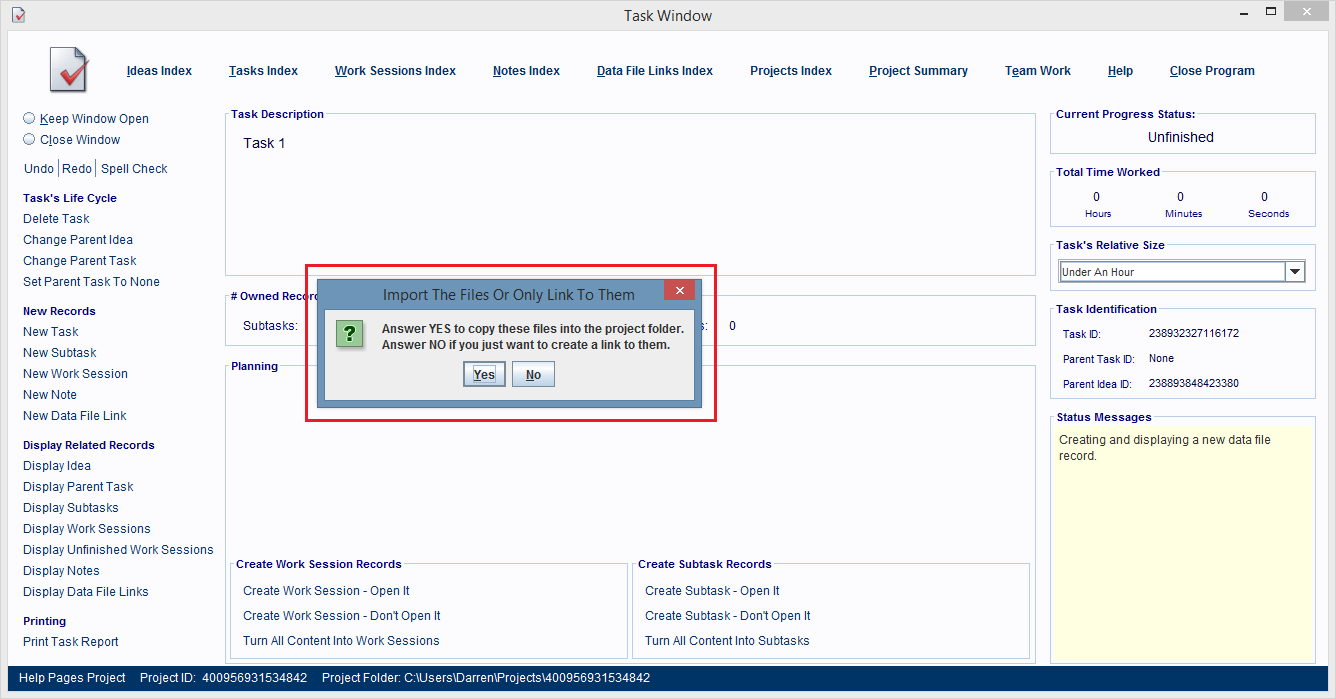 Use the Import Dialog box to determine if you want the computer files copied to the project folder, or 
                if you just want to link to the originals.