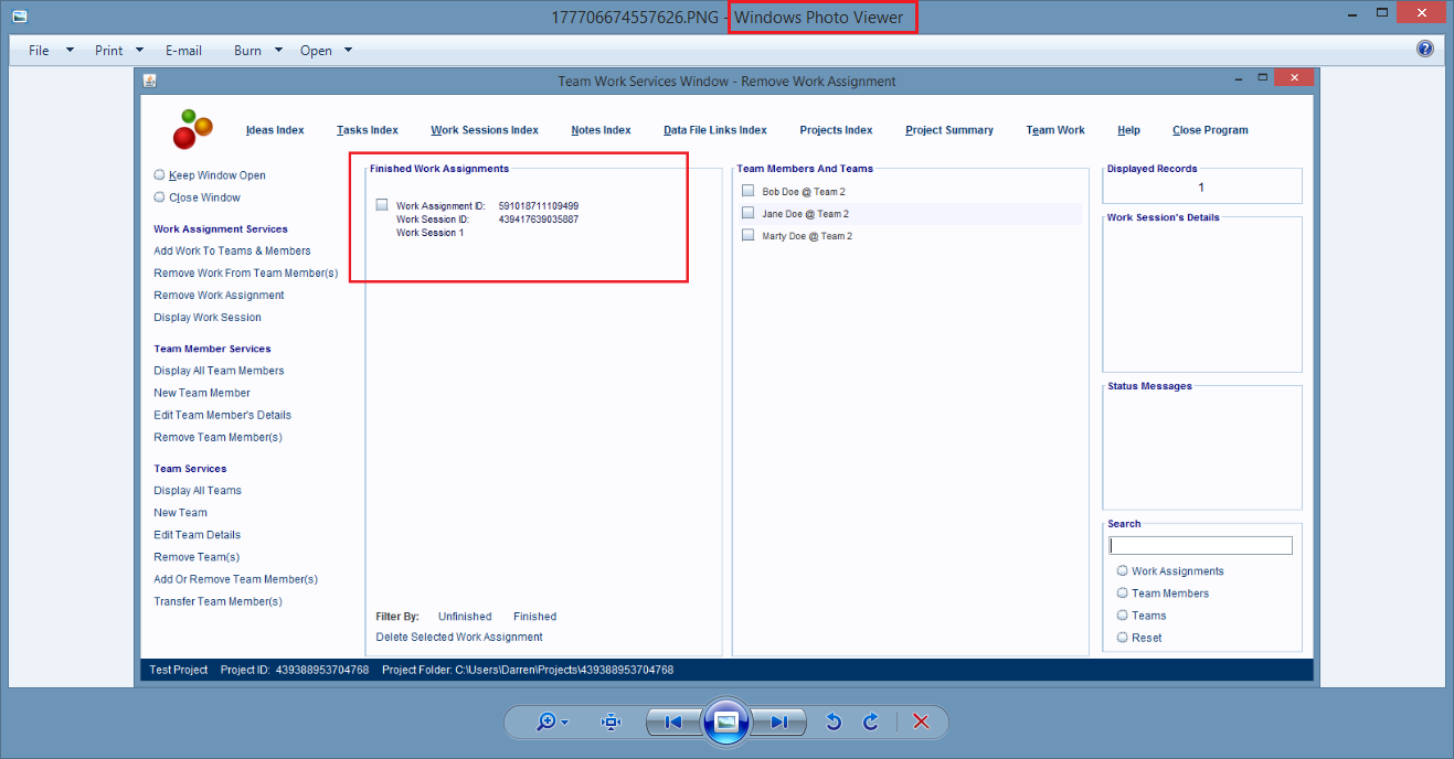 Double click on a record entry to open and display its linked computer file's contents.