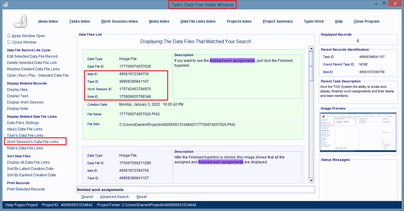 Displaying Related Data File records.