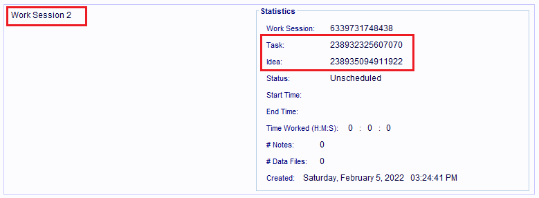 The Work Session record created from the selected text in the Planning field.