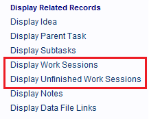 The Display Work Session hyperlinks.