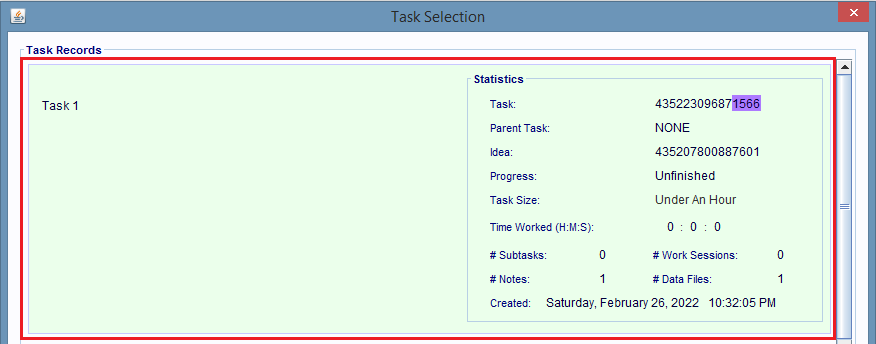 Double click anywhere on the Task record to link it to the Work Session record.