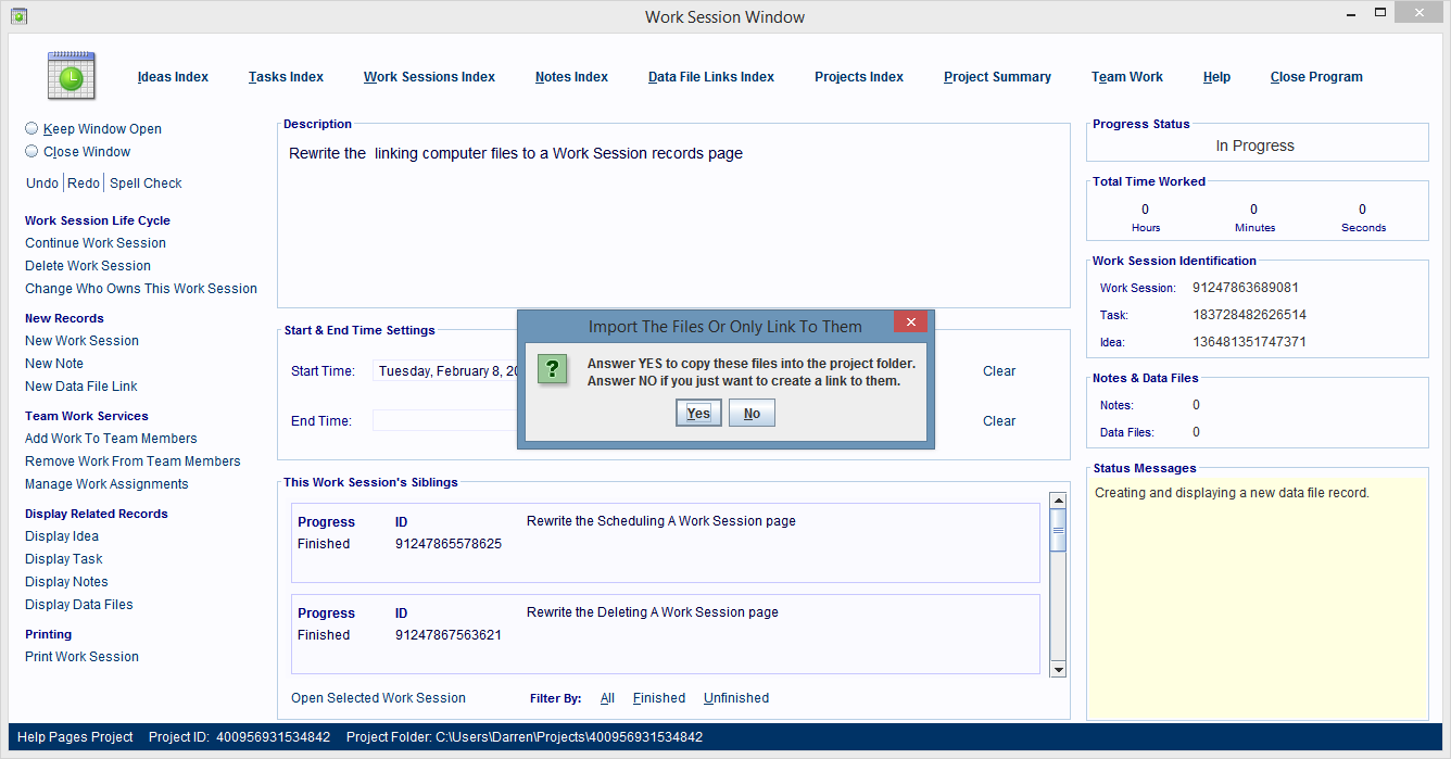 Use the Import Dialog box to determine if you want the computer files copied to the project folder, or 
                        if you just want to link to the originals.