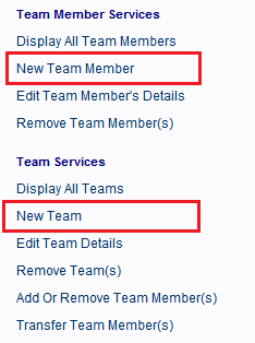 Hyperlinks for creating Team Member and Team records.