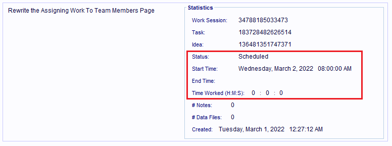 A 'Scheduled' Work Session record