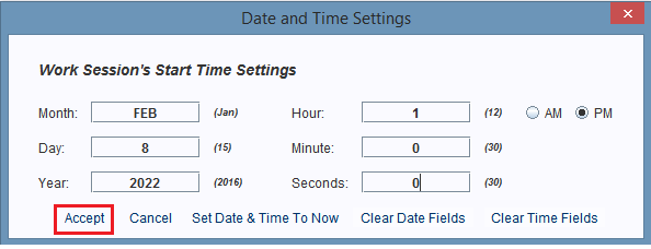 Change the time and date settings for the record, using the dialog box that pops up.