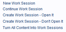 Hyperlinks that create Work Session records.