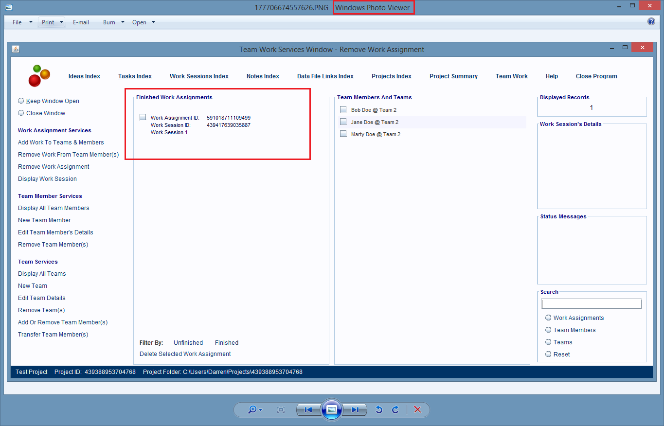 Double click on a record entry to open and display its linked computer file's contents.