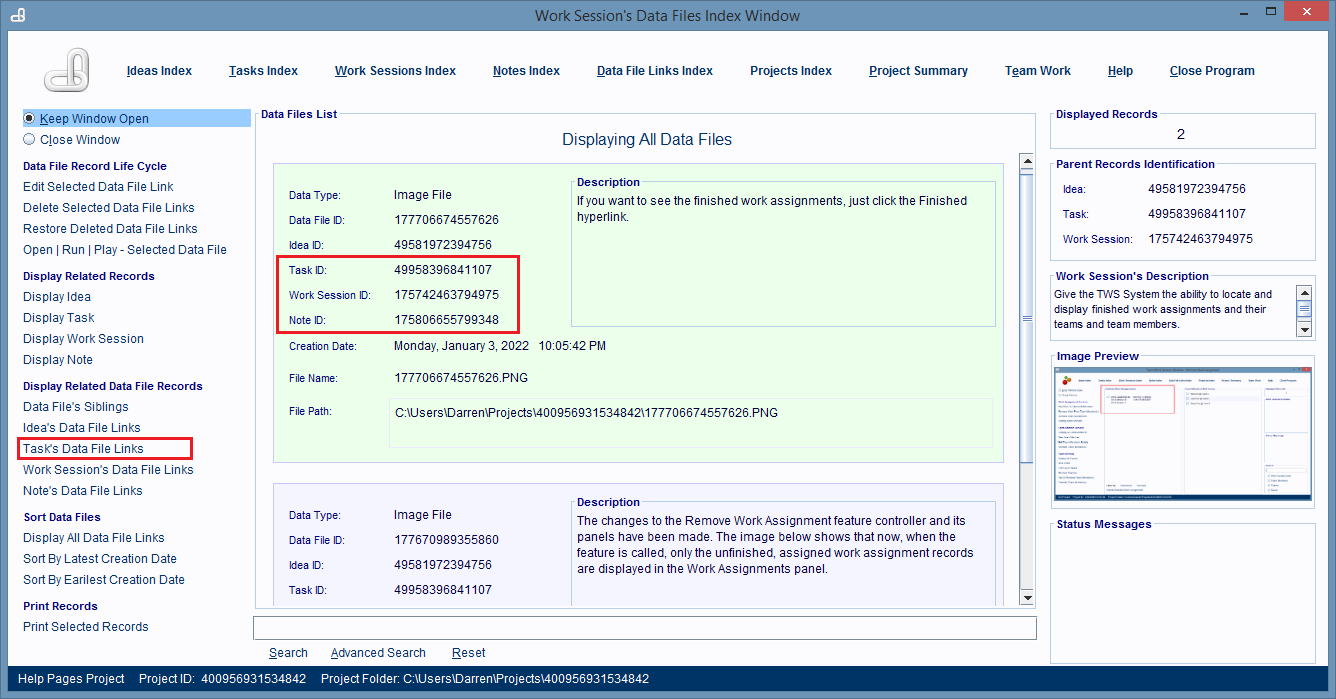 Displaying Related Data File records.