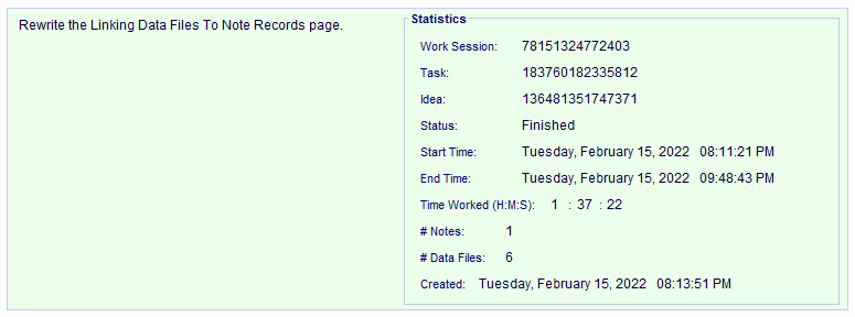 A Work Session Record Entry Card