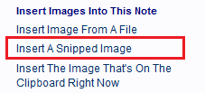 Click the Insert Snipped Image hyperlink