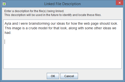 File Description Dialog Box.